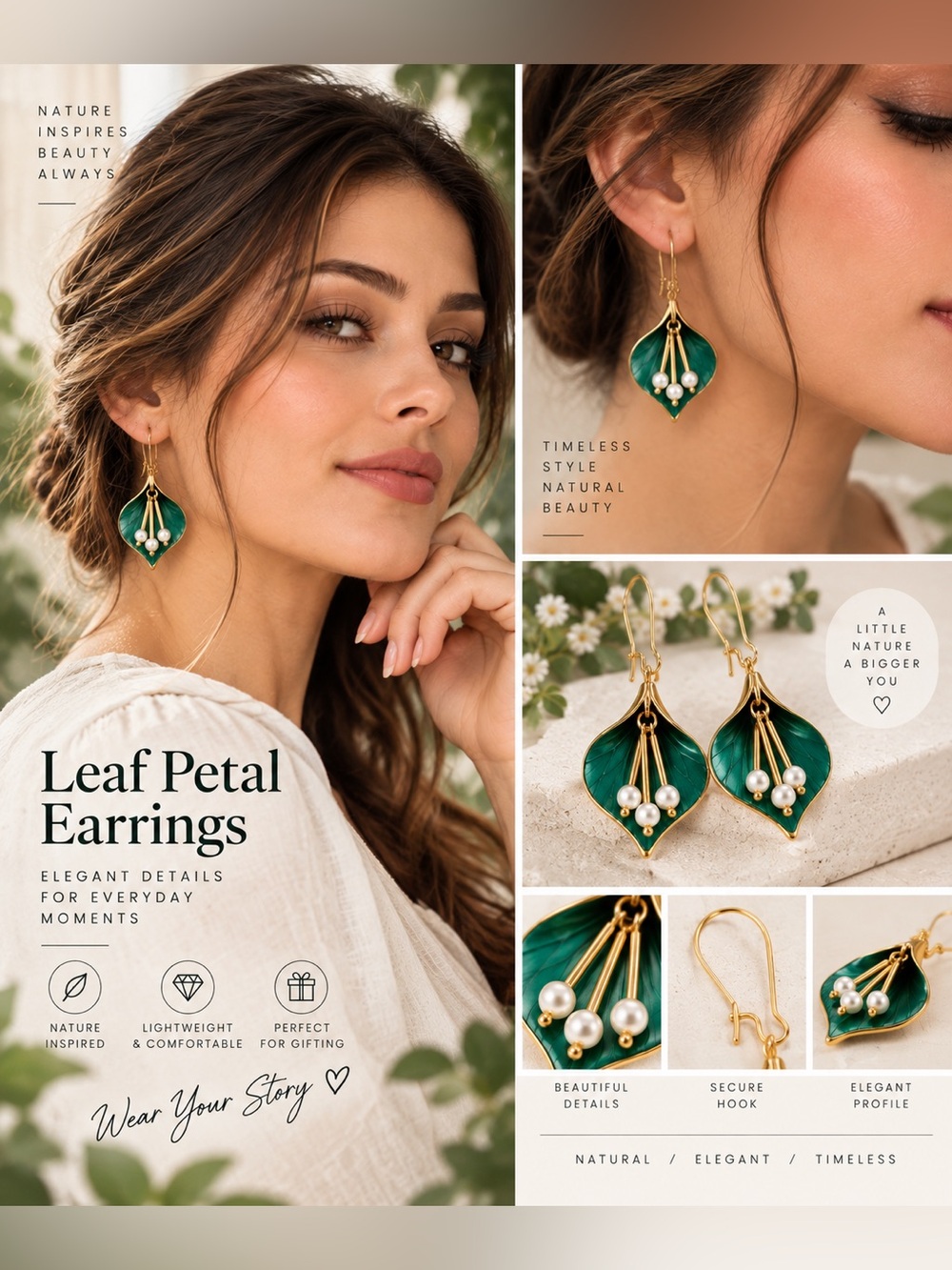 🆕 Bohemian Leaf Petal hook Drop Dangle Earrings